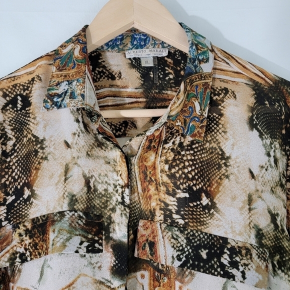 ALBERTO MAKALI Woman Mix Prints Button Up Long Sleeve Blouse Sz XL Boho Fall - Picture 3 of 11